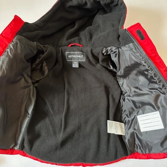 (New) Kids Winter / Raincoat Red & Black W/ Hoodie Rothschild For 12M with Hat